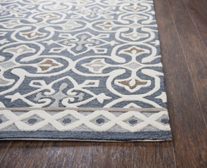 Alora Decor Lavine Hand-Tufted Gray Runner Rug 100% Wool Deep Blue Field Raised Crosses Byzantine Accents 2'6"X8' LAVLV100133552608