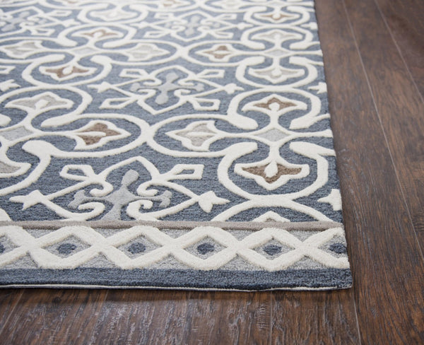 Alora Decor Lavine Hand-Tufted Wool Rug In Deep Blue With Raised Cross Motifs, Byzantine Accents, Textured Pile 9' x 12' LAVLV100133550912