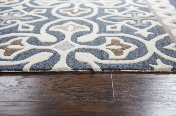 Alora Decor Lavine Hand-Tufted Gray Runner Rug 100% Wool Deep Blue Field Raised Crosses Byzantine Accents 2'6"X8' LAVLV100133552608