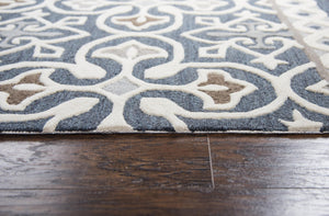 Alora Decor Lavine Hand-Tufted Wool Rug In Deep Blue With Raised Cross Motifs, Byzantine Accents, Textured Pile 9' x 12' LAVLV100133550912