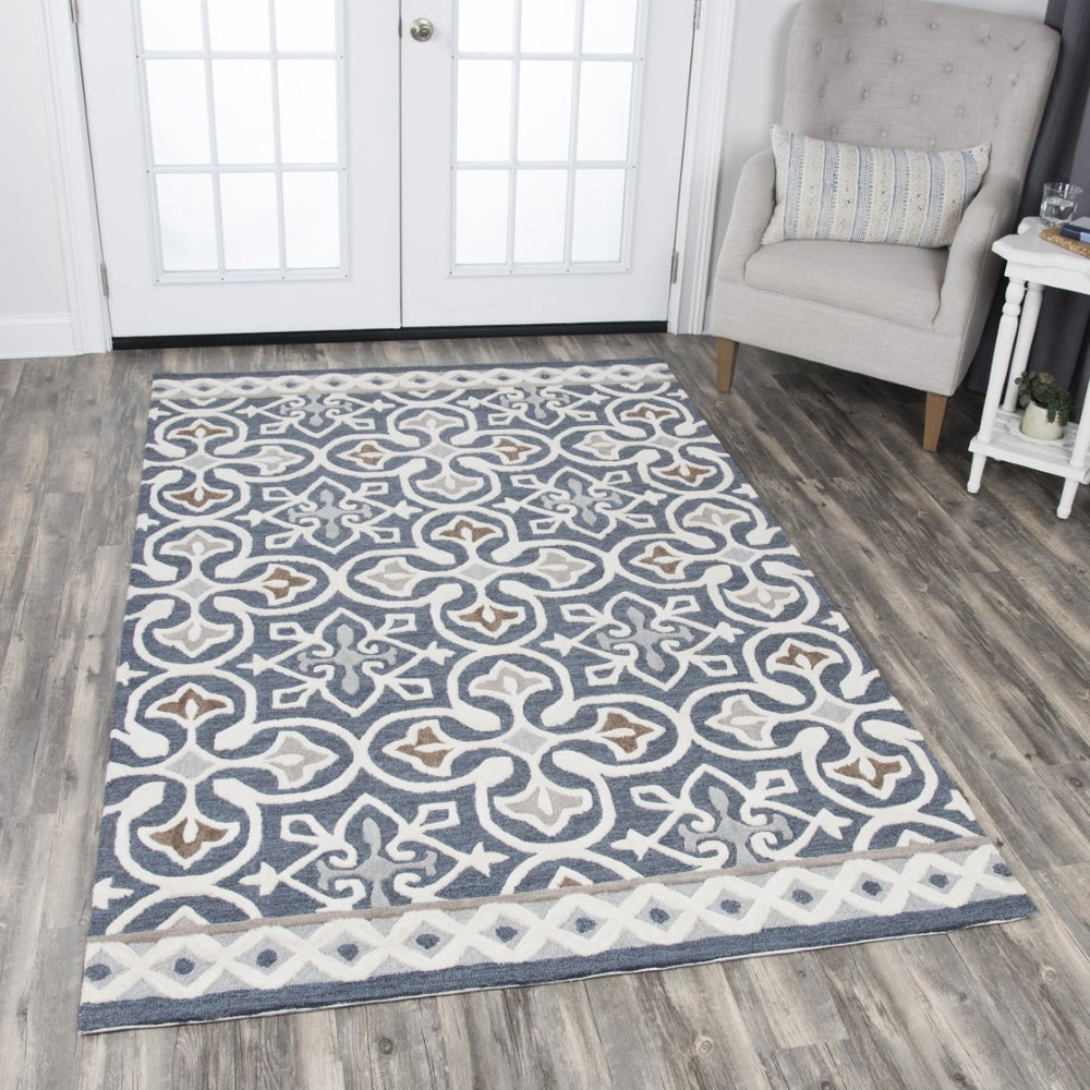Alora Decor Lavine Hand-Tufted Gray Runner Rug 100% Wool Deep Blue Field Raised Crosses Byzantine Accents 2'6"X8' LAVLV100133552608