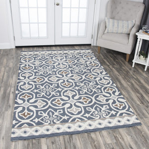 Alora Decor Lavine Hand-Tufted Wool Rug In Deep Blue With Raised Cross Motifs, Byzantine Accents, Textured Pile 9' x 12' LAVLV100133550912