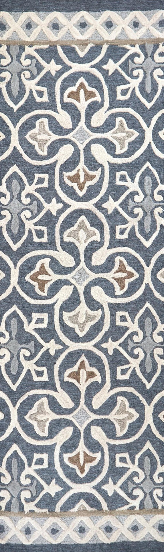 Alora Decor Lavine Hand-Tufted Gray Runner Rug 100% Wool Deep Blue Field Raised Crosses Byzantine Accents 2'6"X8' LAVLV100133552608