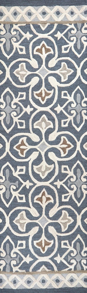 Alora Decor Lavine Hand-Tufted Gray Runner Rug 100% Wool Deep Blue Field Raised Crosses Byzantine Accents 2'6"X8' LAVLV100133552608