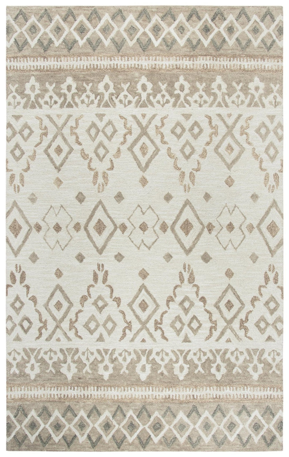Alora Decor Lavine Hand-Tufted Wool Rug In Ivory Beige With Diamond Motifs And Floral Bands For Living Areas 10' x 13' LAVLV100655040113