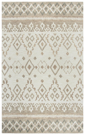 Alora Decor Lavine Hand-Tufted Wool Rug In Ivory Beige With Diamond Motifs And Floral Bands For Living Areas 10' x 13' LAVLV100655040113