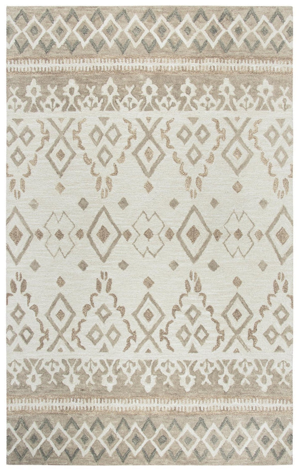 Alora Decor Lavine Hand-Tufted Wool Rug In Ivory Beige With Diamond Motifs And Floral Bands For Living Areas 10' x 13' LAVLV100655040113