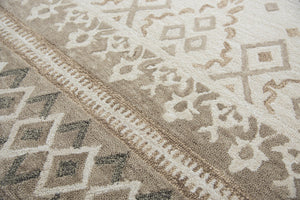 Alora Decor Lavine Hand-Tufted Wool Rug In Ivory Beige With Diamond Motifs And Floral Bands For Living Areas 10' x 13' LAVLV100655040113