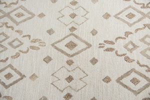 Alora Decor Lavine Hand-Tufted Wool Rug In Ivory Beige With Diamond Motifs And Floral Bands For Living Areas 10' x 13' LAVLV100655040113