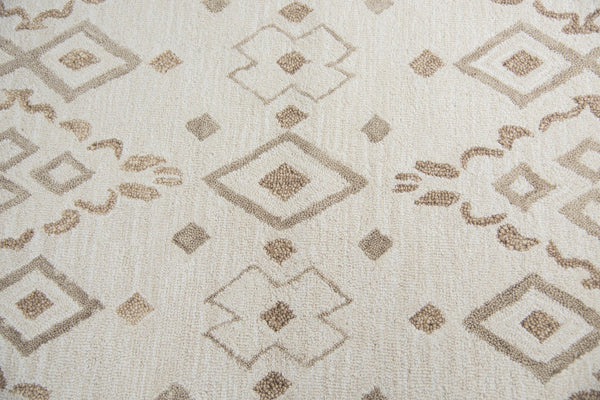 Alora Decor Lavine Hand-Tufted Wool Rug In Ivory Beige With Diamond Motifs And Floral Bands For Living Areas 10' x 13' LAVLV100655040113