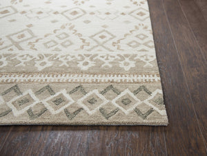 Alora Decor Lavine Hand-Tufted Wool Rug In Ivory Beige With Diamond Motifs And Floral Bands For Living Areas 10' x 13' LAVLV100655040113