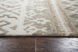 Alora Decor Lavine Hand-Tufted Wool Rug In Ivory Beige With Diamond Motifs And Floral Bands For Living Areas 10' x 13' LAVLV100655040113