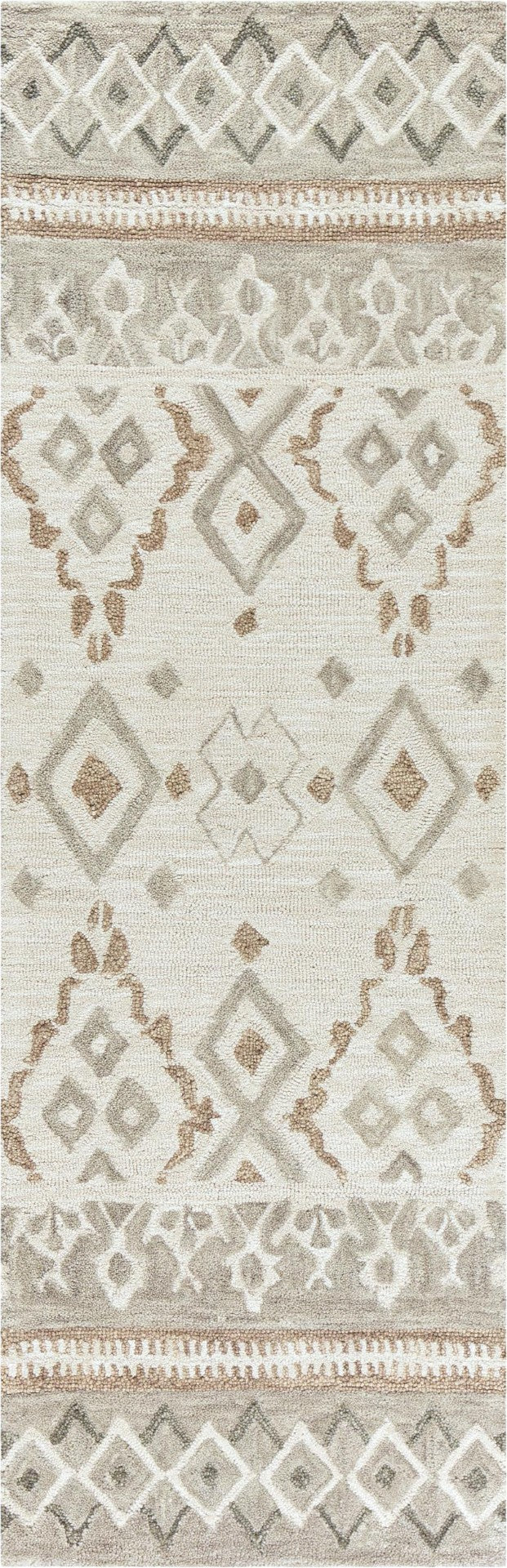 Alora Decor Lavine Hand-Tufted Beige Wool Runner 2'6"X8' — Transitional Diamonds & Floral Bands, Durable Elegance LAVLV100655042608