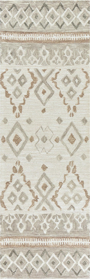 Alora Decor Lavine Hand-Tufted Beige Wool Runner 2'6"X8' — Transitional Diamonds & Floral Bands, Durable Elegance LAVLV100655042608