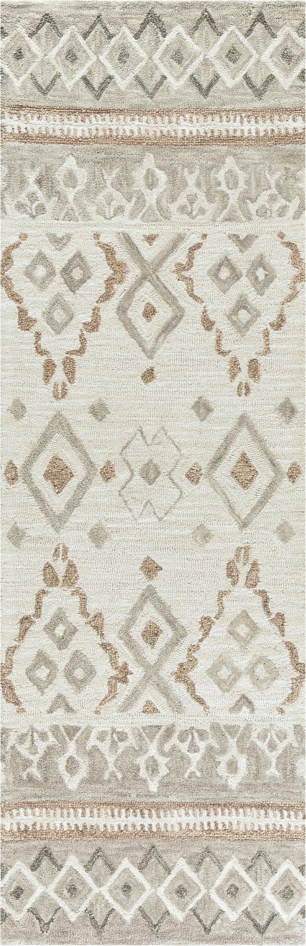 Alora Decor Lavine Hand-Tufted Beige Wool Runner 2'6"X8' — Transitional Diamonds & Floral Bands, Durable Elegance LAVLV100655042608
