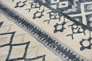 Alora Decor Lavine Hand-Tufted 100% Wool Runner In Beige With Geometric Diamonds, Indigo Stripe, Low Pile (2'6"X8') LAVLV100833DL2608