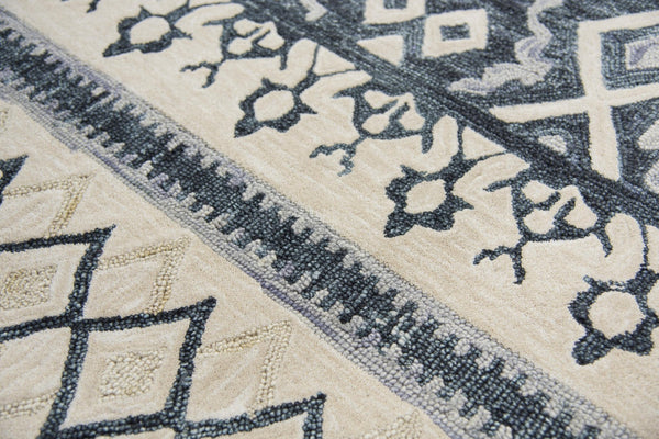 Alora Decor Lavine Hand-Tufted 100% Wool Runner In Beige With Geometric Diamonds, Indigo Stripe, Low Pile (2'6"X8') LAVLV100833DL2608