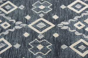 Alora Decor Lavine Hand-Tufted 100% Wool Runner In Beige With Geometric Diamonds, Indigo Stripe, Low Pile (2'6"X8') LAVLV100833DL2608