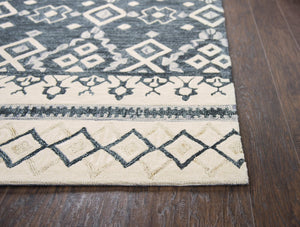 Alora Decor Lavine Hand-Tufted 100% Wool Runner In Beige With Geometric Diamonds, Indigo Stripe, Low Pile (2'6"X8') LAVLV100833DL2608