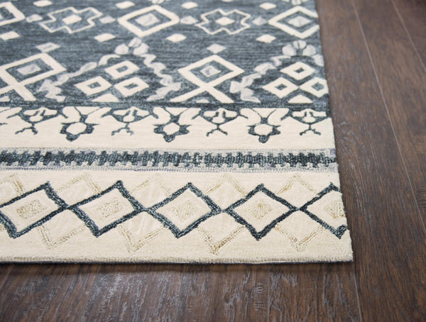 Alora Decor Lavine Hand-Tufted 100% Wool Runner In Beige With Geometric Diamonds, Indigo Stripe, Low Pile (2'6"X8') LAVLV100833DL2608