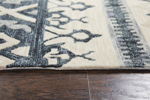 Alora Decor Lavine Hand-Tufted 100% Wool Runner In Beige With Geometric Diamonds, Indigo Stripe, Low Pile (2'6"X8') LAVLV100833DL2608