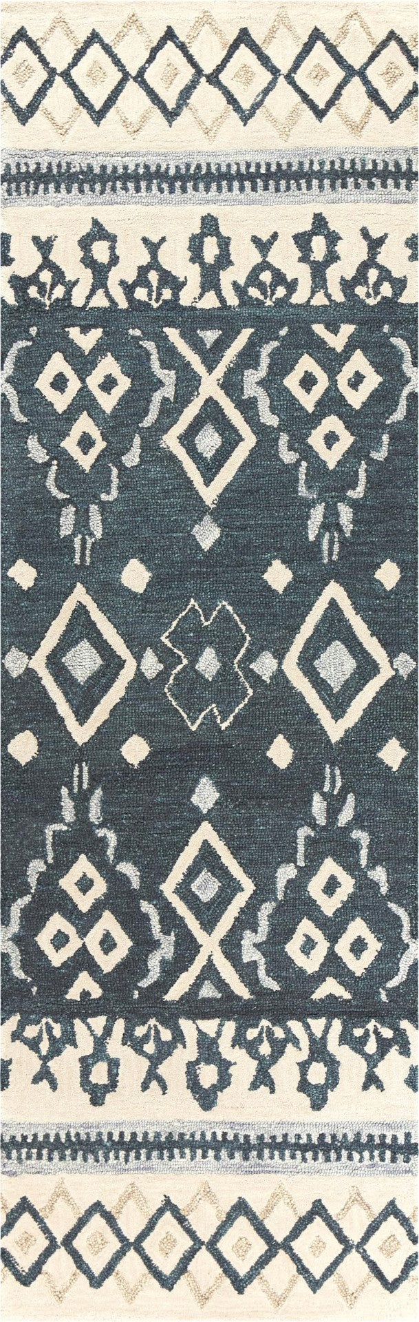 Alora Decor Lavine Hand-Tufted 100% Wool Runner In Beige With Geometric Diamonds, Indigo Stripe, Low Pile (2'6"X8') LAVLV100833DL2608