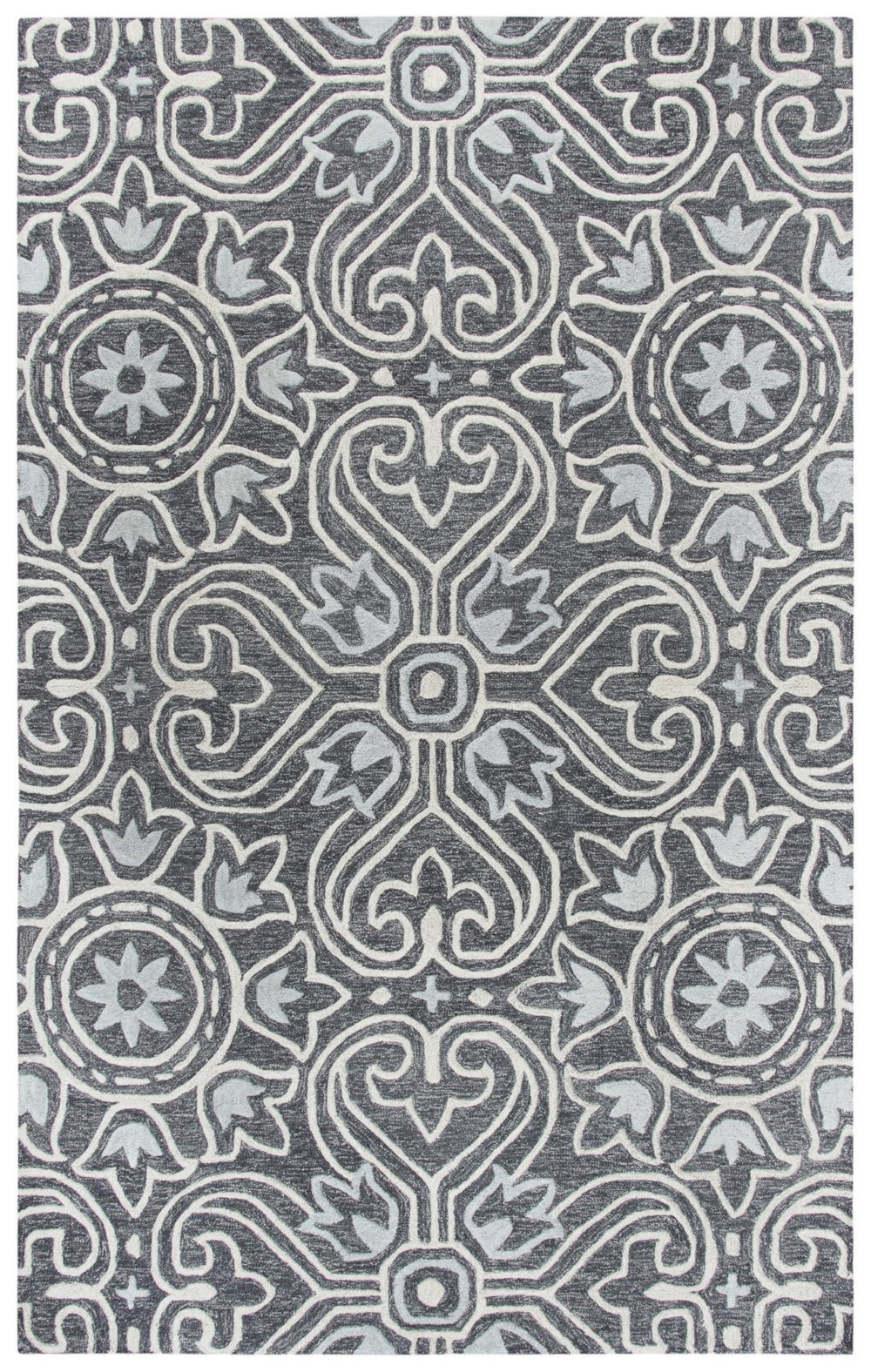 Alora Decor Lavine Hand-Tufted Wool Rug With Dimensional Tulip & Fleur-De-Lis Motif In Soft Gray And Blue Finish 8' x 10' LAVLV101133460810