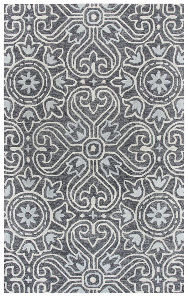 Alora Decor Lavine Hand-Tufted Wool Rug With Dimensional Tulip & Fleur-De-Lis Motif In Soft Gray And Blue Finish 8' x 10' LAVLV101133460810