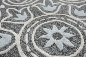 Alora Decor Lavine Hand-Tufted Wool Rug With Dimensional Tulip & Fleur-De-Lis Motif In Soft Gray And Blue Finish 8' x 10' LAVLV101133460810