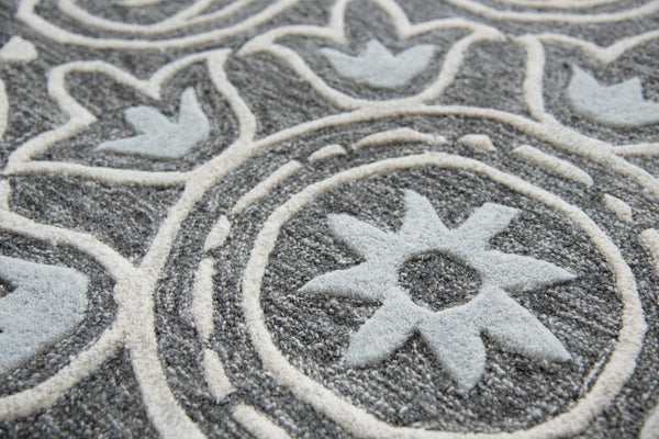 Alora Decor Lavine Hand-Tufted Wool Rug With Dimensional Tulip & Fleur-De-Lis Motif In Soft Gray And Blue Finish 8' x 10' LAVLV101133460810
