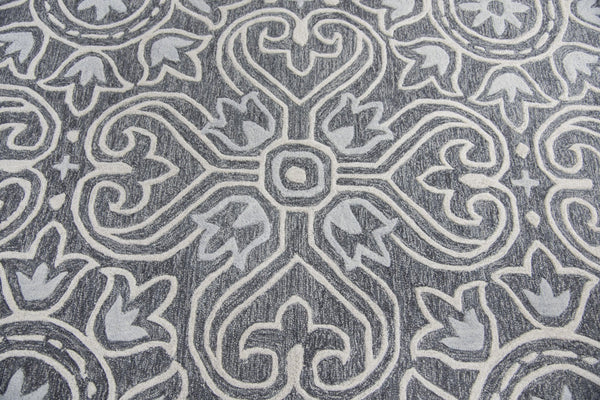 Alora Decor Lavine Hand-Tufted Wool Rug With Dimensional Tulip & Fleur-De-Lis Motif In Soft Gray And Blue Finish 8' x 10' LAVLV101133460810