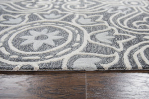 Alora Decor Lavine Hand-Tufted Wool Rug With Dimensional Tulip & Fleur-De-Lis Motif In Soft Gray And Blue Finish 8' x 10' LAVLV101133460810