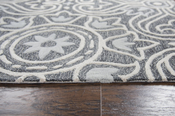 Alora Decor Lavine Hand-Tufted Wool Rug With Dimensional Tulip & Fleur-De-Lis Motif In Soft Gray And Blue Finish 8' x 10' LAVLV101133460810