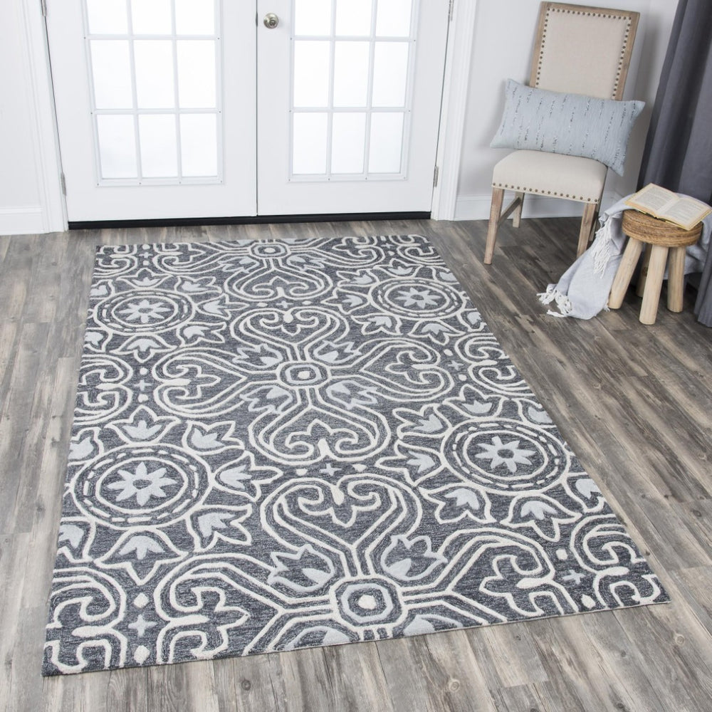 Alora Decor Lavine Hand-Tufted Gray Wool Runner 2'6"X8' — Transitional Tulip & Fleur-De-Lis Motif, Durable Elegance LAVLV101133462608