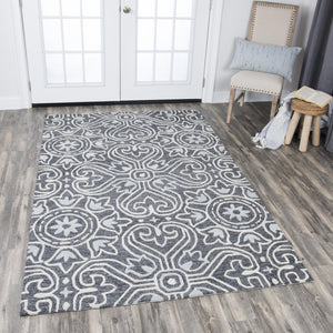 Alora Decor Lavine Hand-Tufted Wool Rug With Dimensional Tulip & Fleur-De-Lis Motif In Soft Gray And Blue Finish 8' x 10' LAVLV101133460810
