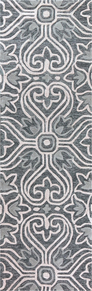 Alora Decor Lavine Hand-Tufted Gray Wool Runner 2'6"X8' — Transitional Tulip & Fleur-De-Lis Motif, Durable Elegance LAVLV101133462608