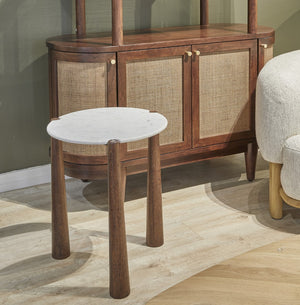 Union Home Carver Side Table - Elegant Stone Top With Fsc Certified Oak Legs, Stylish Home Accent Furniture Brown Fsc Certified Oak Wood,White Marble Lvr00816
