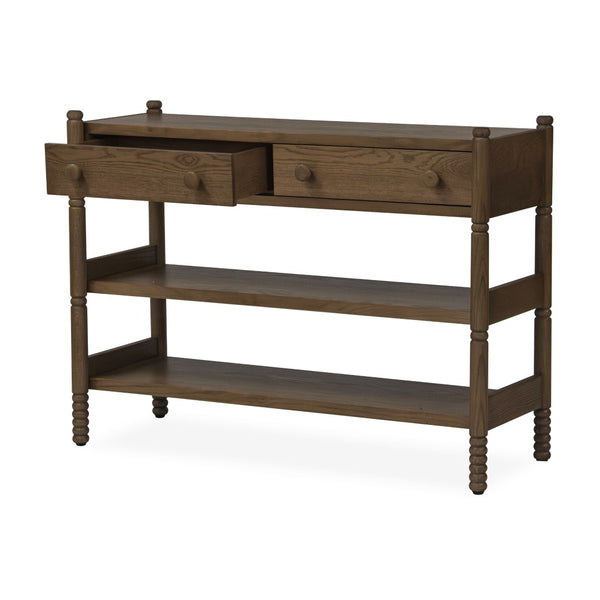 Union Home Molly Oak Console Table – Modern Cottage Style With Solid Wood Legs, Veneered Drawers, And Lower Shelf Light Walnut Finish Fsc Certified Oak Wood,Oak Veneer Lvr00838