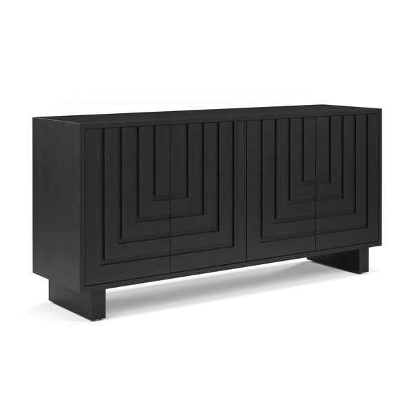 Union Home Array Solid Wood Geometric Storage Cabinet With Intricate Design And Spacious Shelving Solution Charcoal Plantation Grown Hardwood Lvr00847