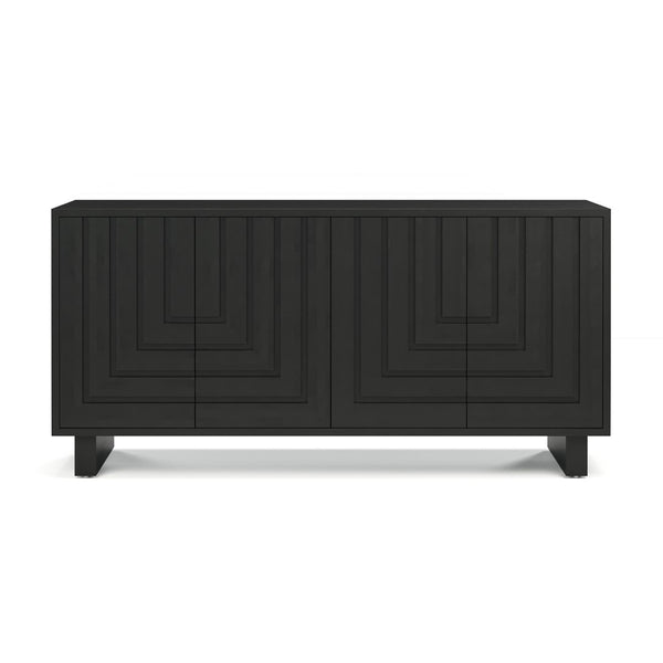 Union Home Array Solid Wood Geometric Storage Cabinet With Intricate Design And Spacious Shelving Solution Charcoal Plantation Grown Hardwood Lvr00847