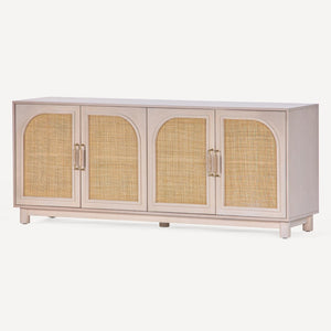 Union Home Grace 72'' Sideboard - Elegant Oak Grain With Warm Vanilla Finish, Cane Doors & Brass Handles For Timeless Style Warm Vanilla Finish Plantation Grown Hardwood,Oak Veneer,Cane Lvr00921