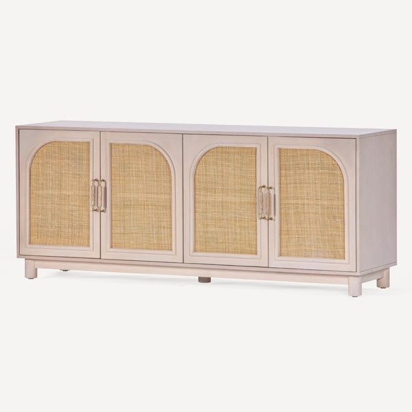 Union Home Grace 72'' Sideboard - Elegant Oak Grain With Warm Vanilla Finish, Cane Doors & Brass Handles For Timeless Style Warm Vanilla Finish Plantation Grown Hardwood,Oak Veneer,Cane Lvr00921