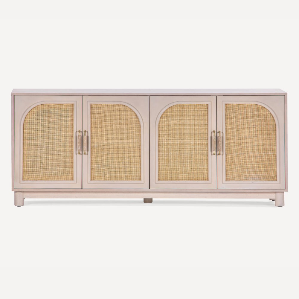 Union Home Grace 72'' Sideboard - Elegant Oak Grain With Warm Vanilla Finish, Cane Doors & Brass Handles For Timeless Style Warm Vanilla Finish Plantation Grown Hardwood,Oak Veneer,Cane Lvr00921