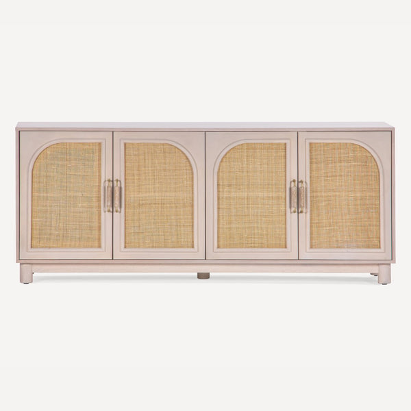 Union Home Grace 72'' Sideboard - Elegant Oak Grain With Warm Vanilla Finish, Cane Doors & Brass Handles For Timeless Style Warm Vanilla Finish Plantation Grown Hardwood,Oak Veneer,Cane Lvr00921