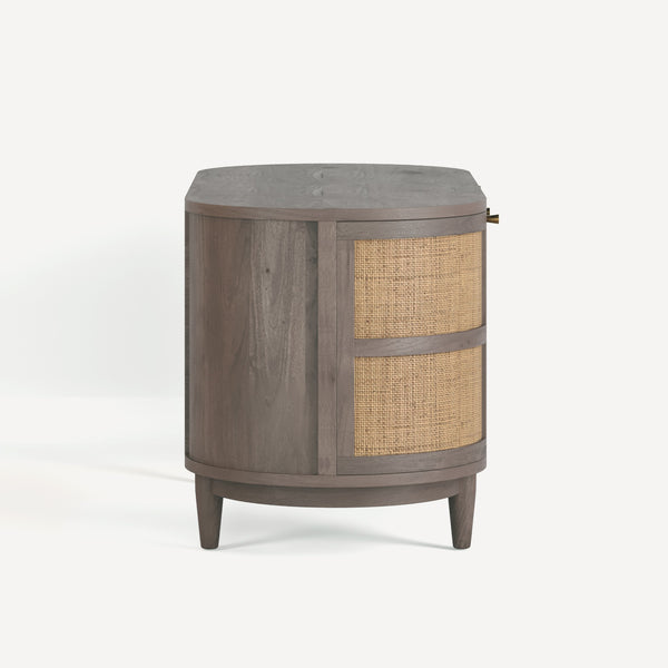 Union Home Canggu Desk - Curved Oak Design With Woven Cane Doors & Ample Storage For Your Stylish Workspace Grey Finish Plantation Grown Acacia & Cane Lvr00931