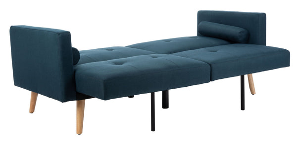 Safavieh Murray Retro-Inspired Foldable Futon Bed With Pillow – Stylish Sofa To Bed Solution For Any Space Navy / Natural LVS2004B