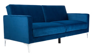 Safavieh Chelsea Versatile Foldable Futon Bed With Plush Upholstery And Sleek Design For Stylish Living Spaces Navy / Chrome LVS2005A