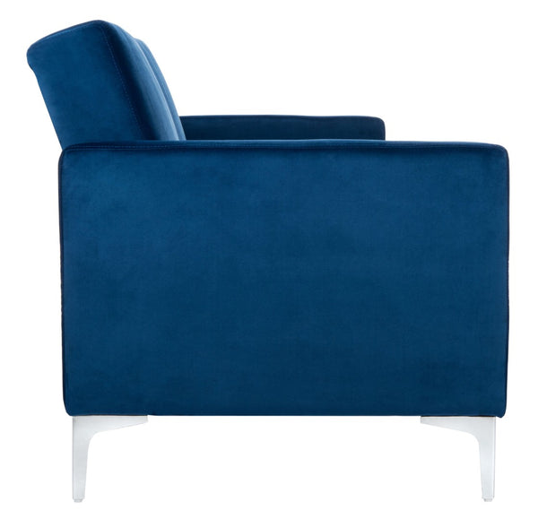 Safavieh Chelsea Versatile Foldable Futon Bed With Plush Upholstery And Sleek Design For Stylish Living Spaces Navy / Chrome LVS2005A