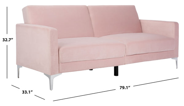 Safavieh Chelsea Versatile Foldable Futon Bed With Plush Upholstery And Sleek Design For Stylish Living Spaces Blush / Chrome LVS2005B
