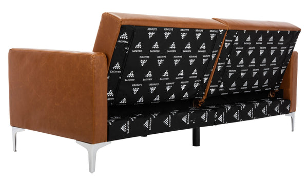 Safavieh Chelsea Versatile Foldable Futon Bed With Plush Upholstery And Sleek Design For Stylish Living Spaces Cognac / Chrome LVS2005C